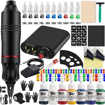 Tattoo Machine Kit for Beginners - Complete Starter Set with Wireless Tattoo Pen, Needles, and Inks for Professional Body Art