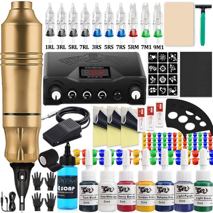 Tattoo Machine Kit for Beginners - Complete Starter Set with Wireless Tattoo Pen, Needles, and Inks for Professional Body Art