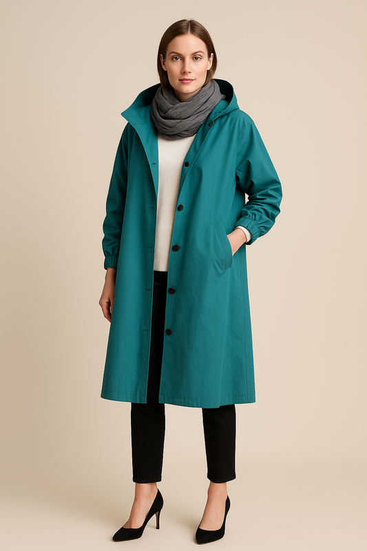 Women's Hooded Long Trench Coat with Pockets - Stylish Waterproof Outerwear for All Seasons