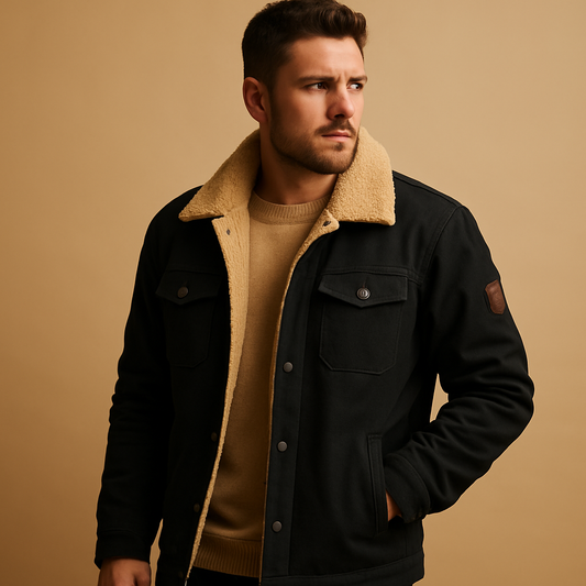 Men's Winter Bomber Jacket with Ribbed Cuffs - Warm, Stylish Outerwear for Cold Weather