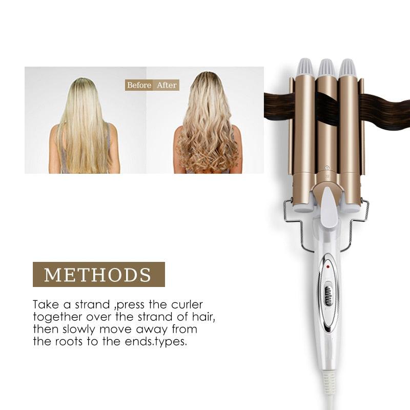 Triple Barrel Hair Curler |  Triple Barrel Hair Wave Harmless Ceramic Waver Curling Curler Wand