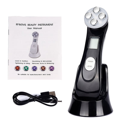 60 Second Facial Lift Toner 5 in 1 Facial Lifting Machine LED Light Therapy Wrinkle Remover
